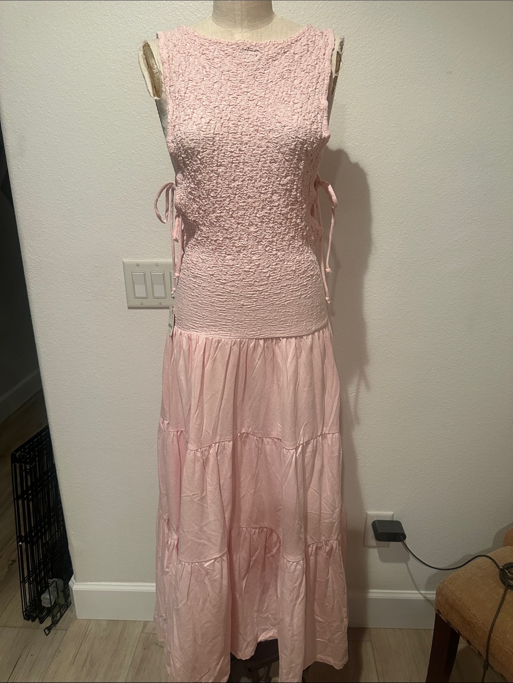 NWT Free People Pale Pink Maxi Dress with Smocked Bodice